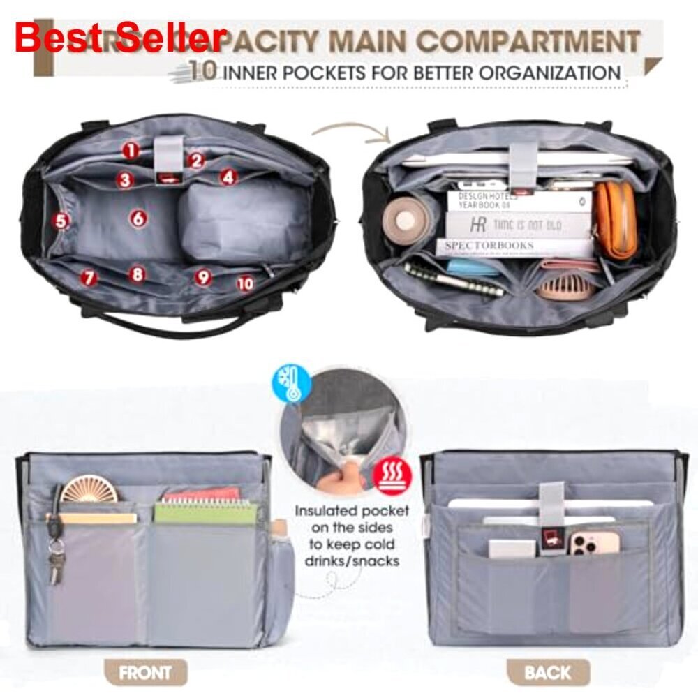 Insulated Lunch Tote Bag with 15.6" Laptop Compartment, Water-Resistant Work Bag - Picture 4 of 7